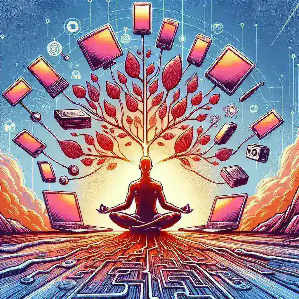 "Persona utilizando dispositivos digitales de manera saludable, reflejando consejos sobre cómo mantener la salud digital en la era tecnológica en la guía completa del artículo 'Cómo Mantener la Salud Digital: Guía Completa para el Bienestar en la Era Tecnológica'."