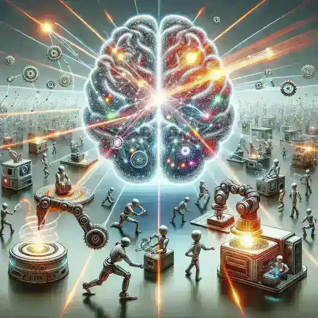 "Ilustración de herramientas de inteligencia artificial para mejorar la concentración, destacando técnicas innovadoras en un entorno de trabajo moderno."