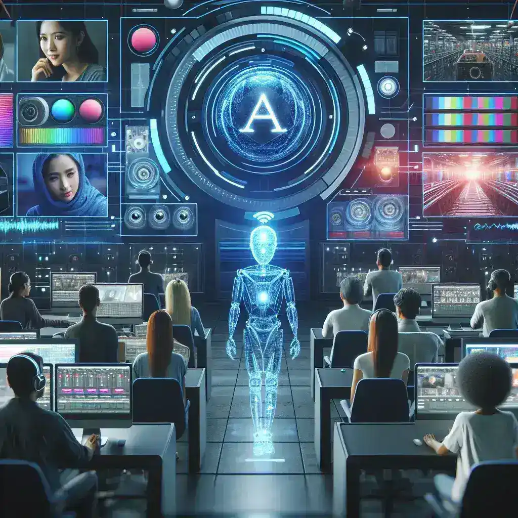 "Interfaz de software de inteligencia artificial para edición de video, mostrando herramientas innovadoras para creadores de contenido audiovisual en 2024."