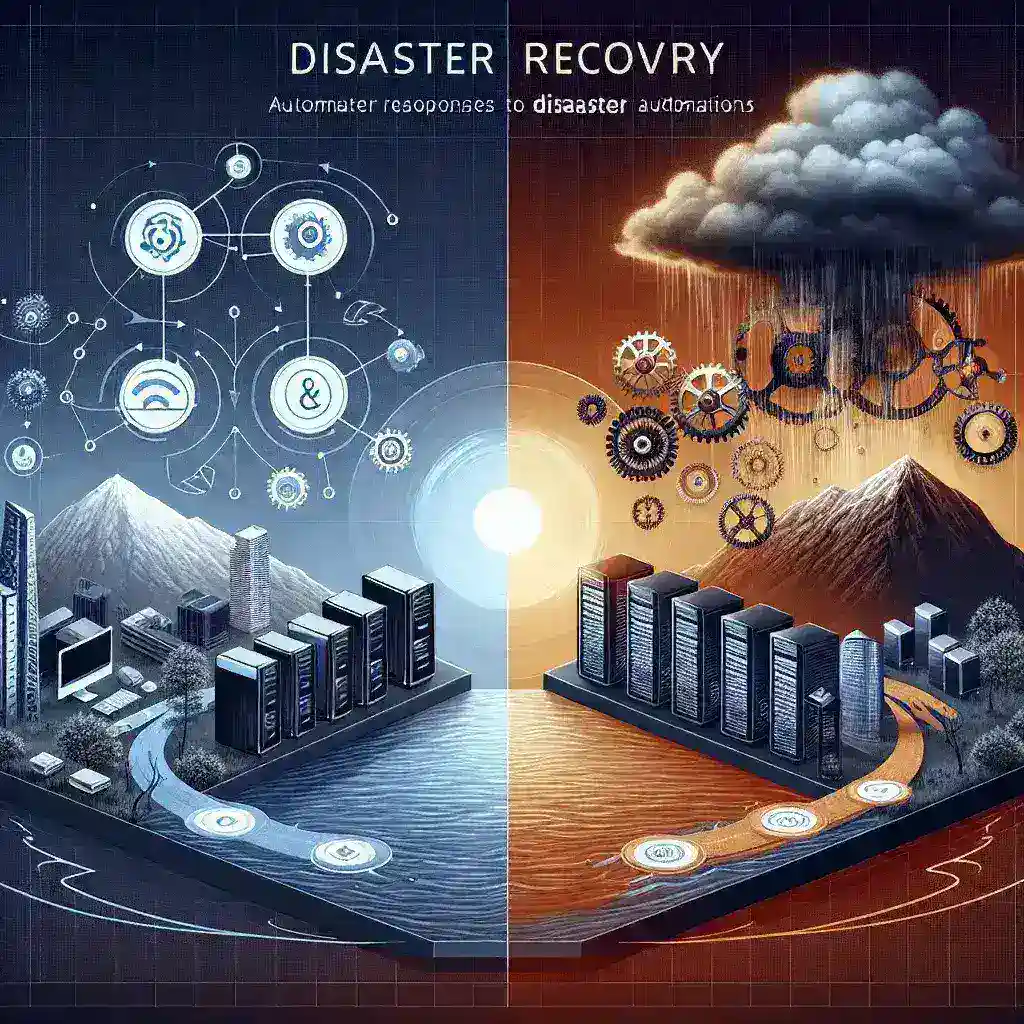 "Imagen de un equipo de profesionales de TI trabajando en soluciones de automatización para pruebas de recuperación ante desastres, representando estrategias efectivas de continuidad del negocio en la guía completa 2024."